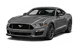 Illustration of a 2015 Ford Mustang S550 coupe in grey with dark wheels