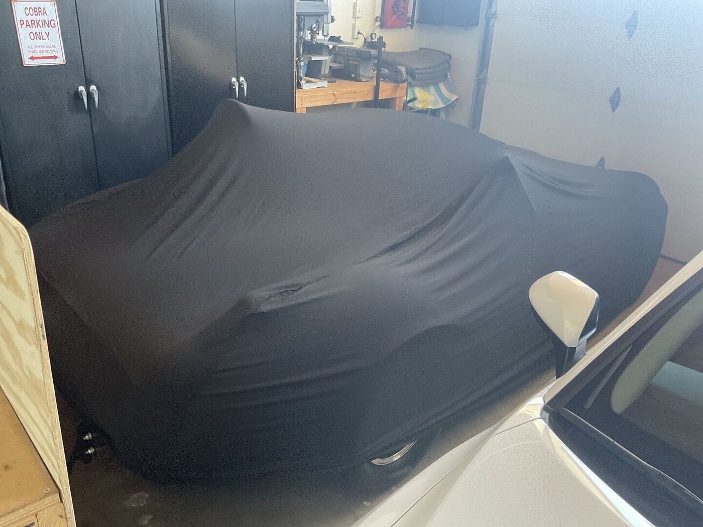 An owner's Shelby Cobra under its cover, from their review.